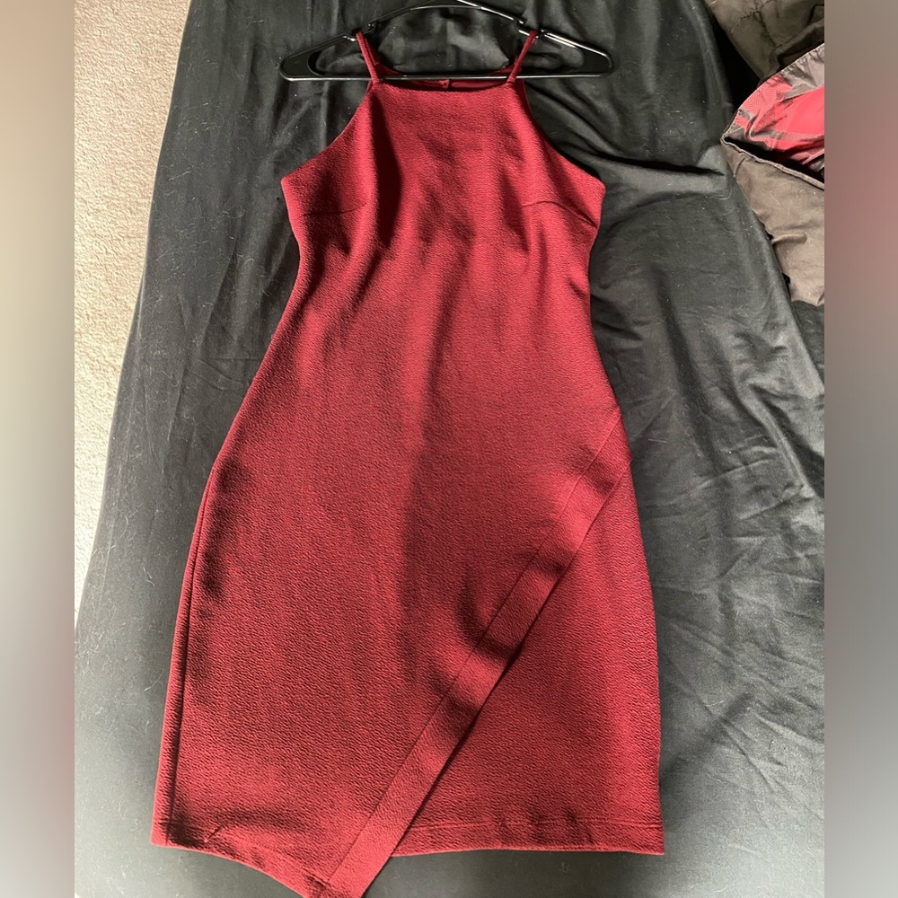 Red Body Con Asymmetrical Dress; Size S; Button Clip; Never Worn